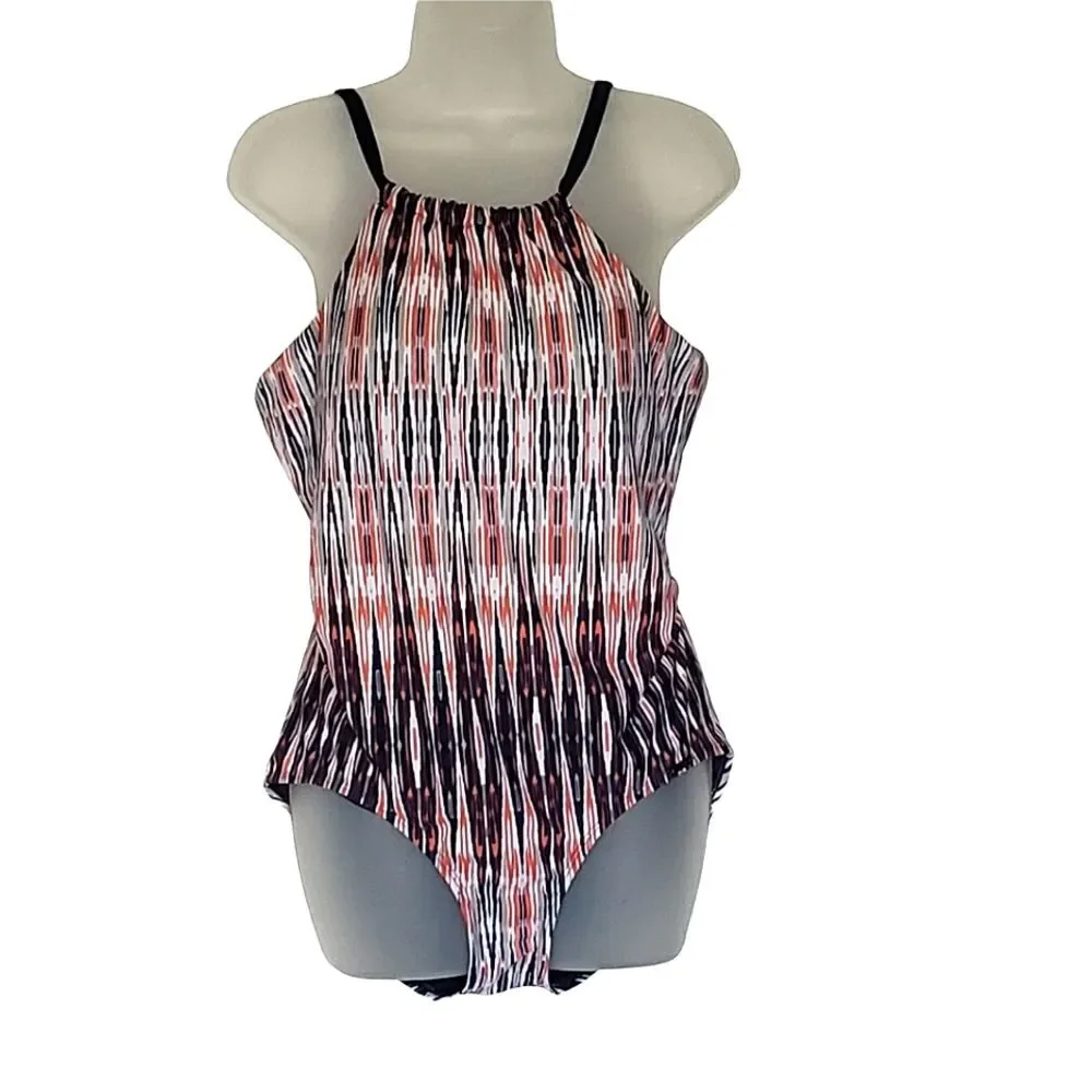 Jones New York One Piece Bathing Suit Size 10 Navy Blue White Coral‎ Swimsuit